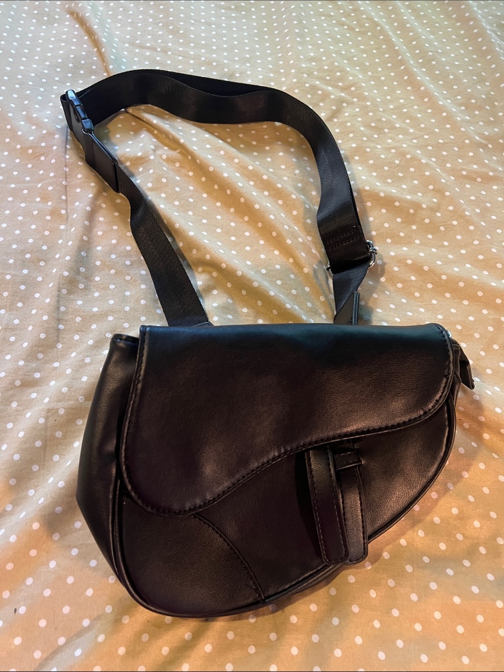 Black Leather Saddle Crossbody Bag
